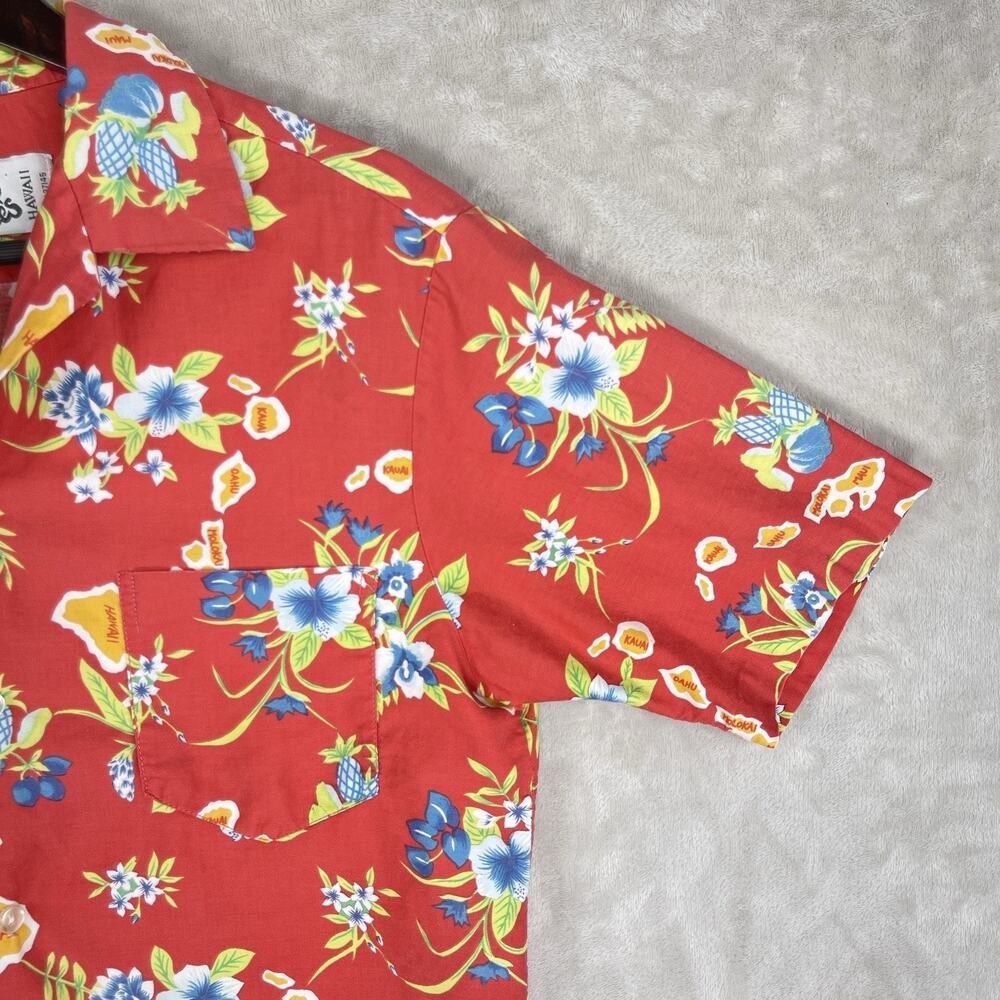 Hilo Hattie Hawaiian Shirt Red Botanical Print Men's XL Resortwear *Flaw* - Picture 2 of 13